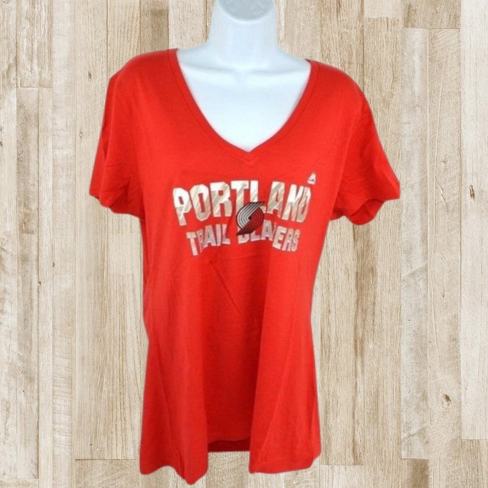 Portland Trail Blazers V-Neck T-Shirt, XL Majestic NEW